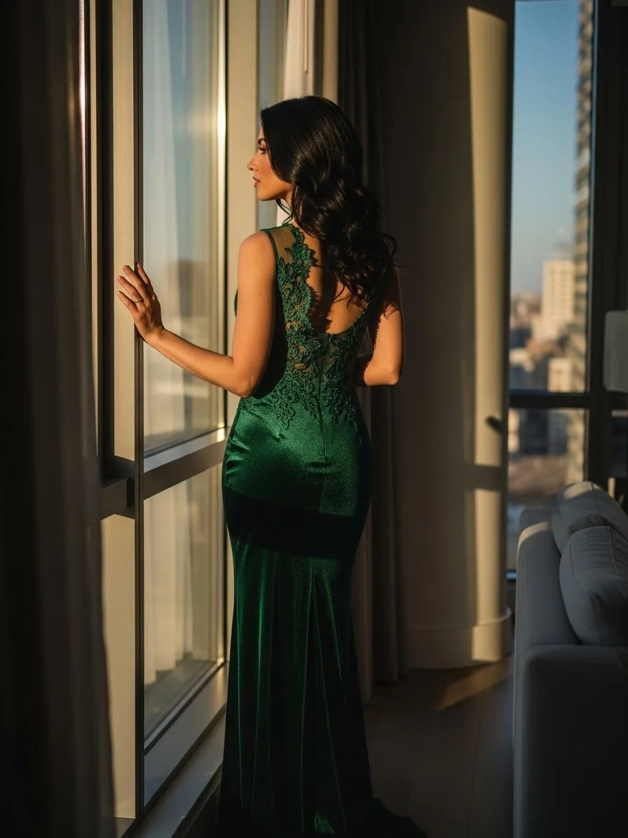 Rochie verde smarald cu dantelă